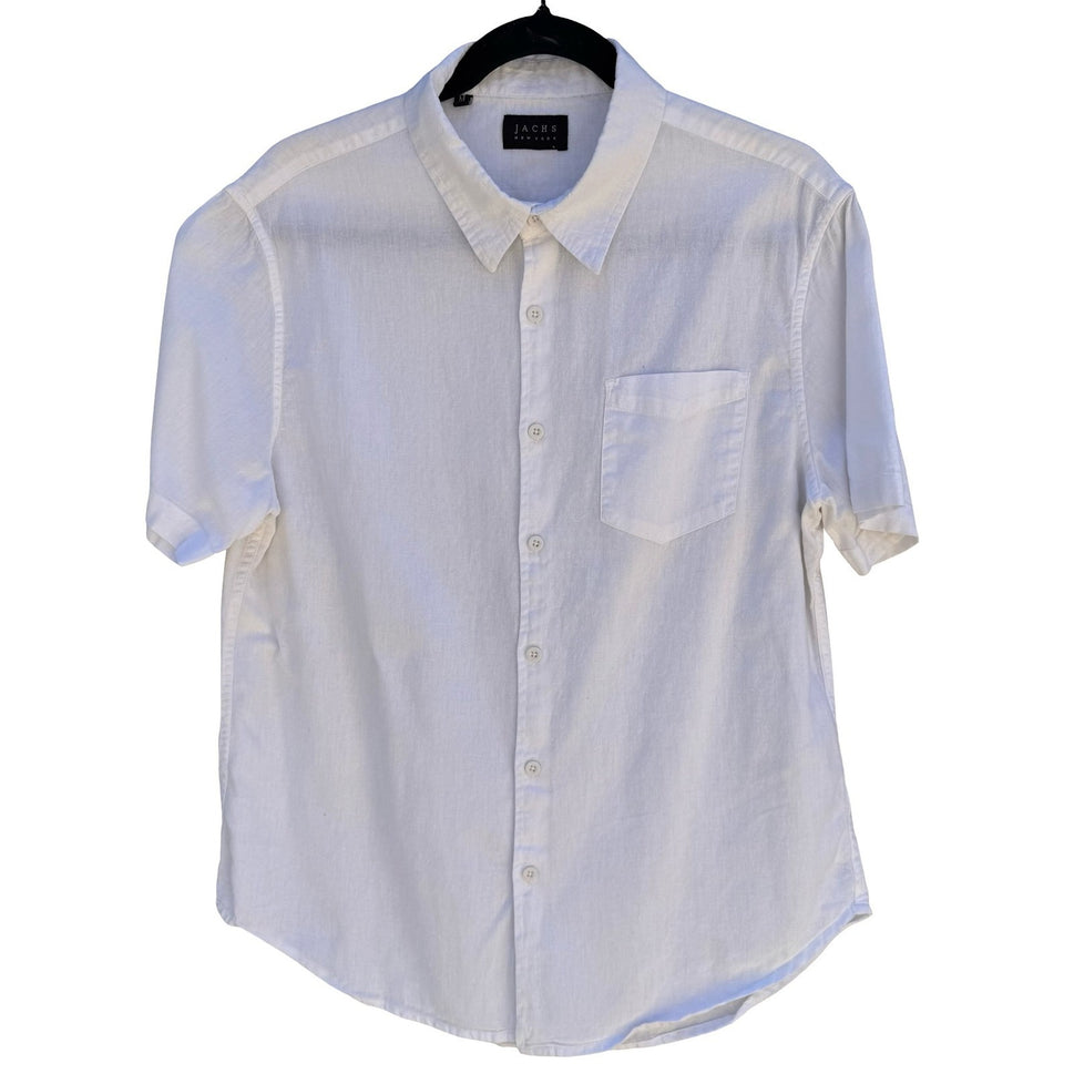 Jachs New York Linen Blend Coastal Minimalist Shirt Mens M White Resort Preppy