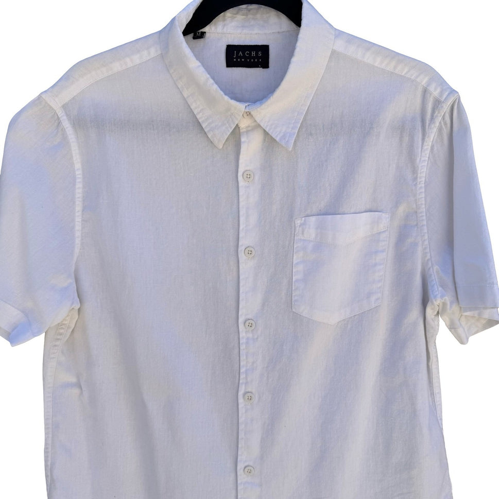 Jachs New York Linen Blend Coastal Minimalist Shirt Mens M White Resort Preppy