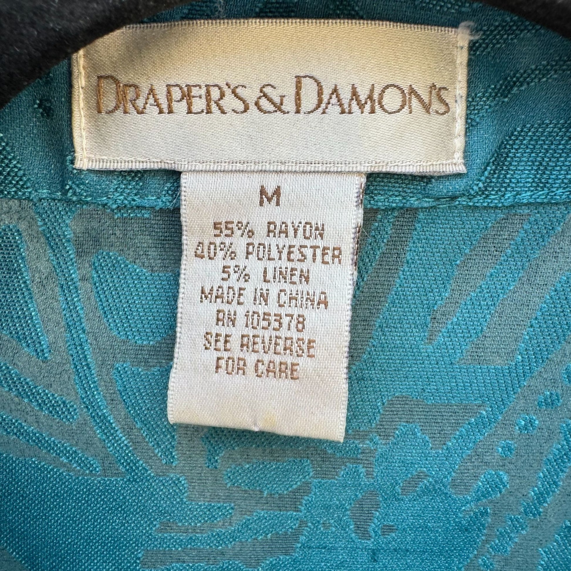 Drapers & Damons Sheer Vintage Womens Teal Lightweight Floral Boho Zip Jacket M