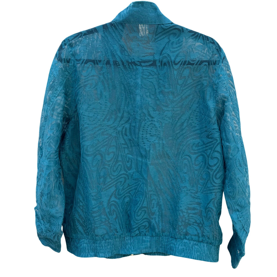 Drapers & Damons Sheer Vintage Womens Teal Lightweight Floral Boho Zip Jacket M