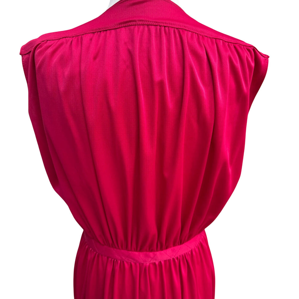 Vintage Womens Liquid Knit Red Sleeveless V Neck Elastic Tie Waist Midi Dress