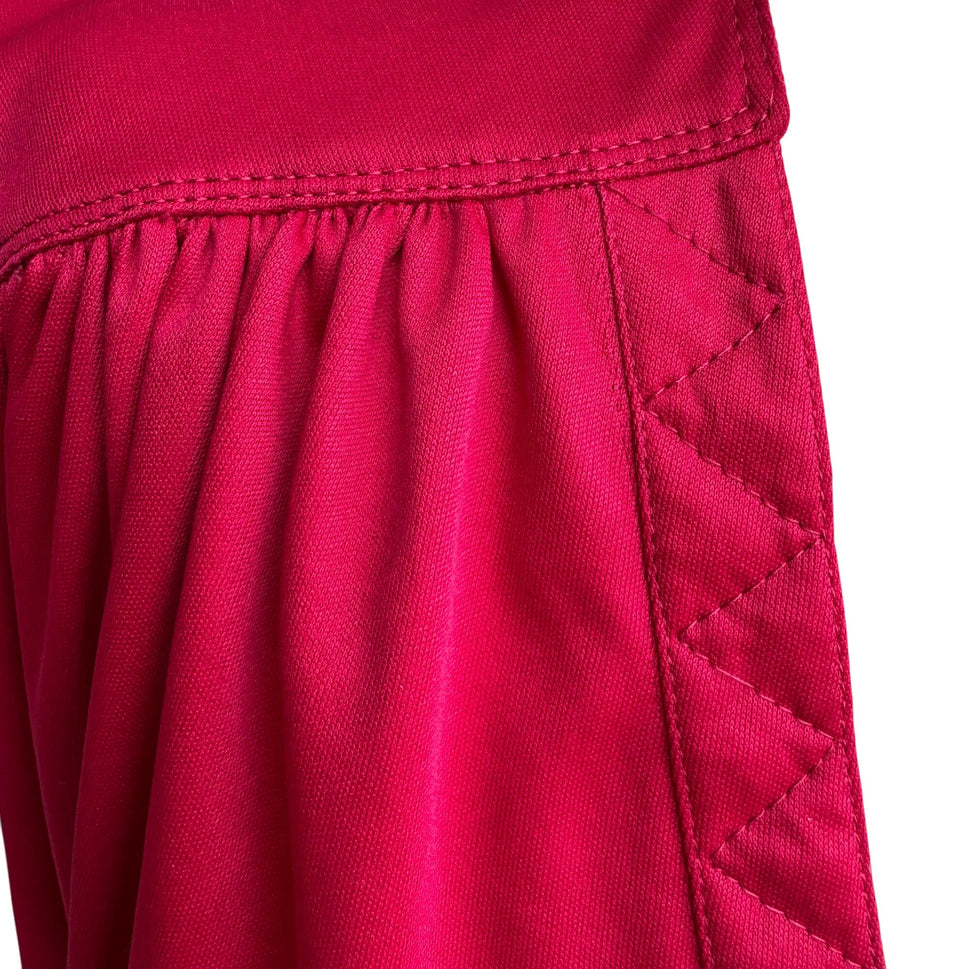 Vintage Womens Liquid Knit Red Sleeveless V Neck Elastic Tie Waist Midi Dress