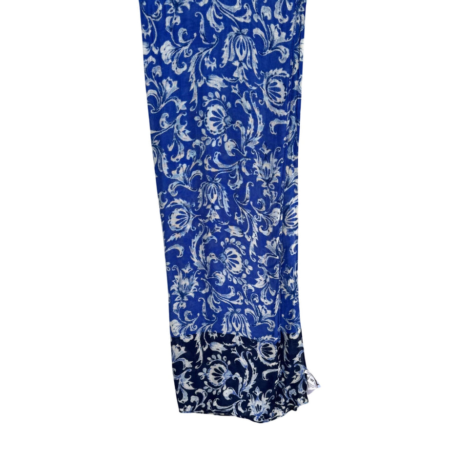 Isaac Mizrahi Womens Delft Blue Floral Boho Rectangle Old Money Scarf Wrap Shawl