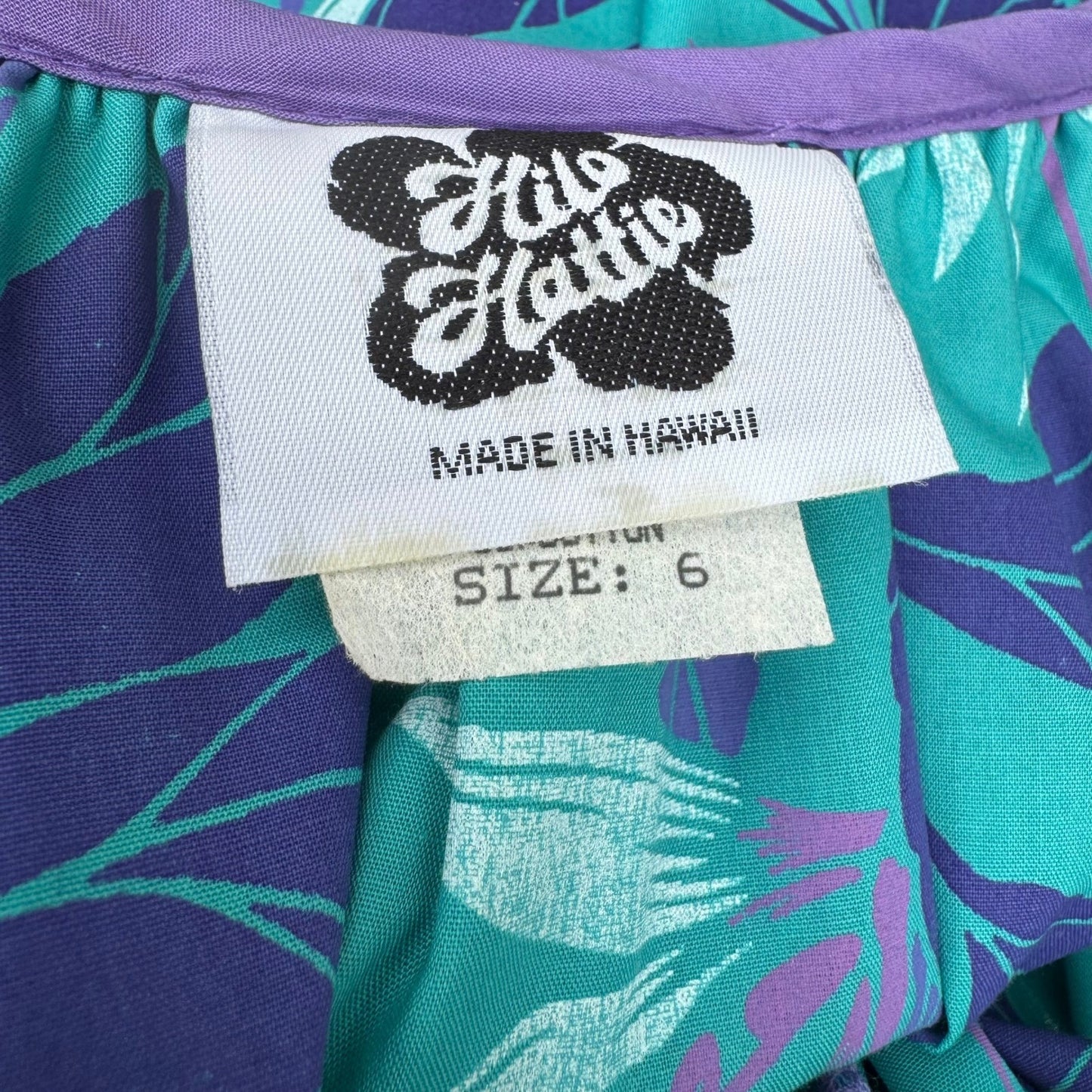 Hilo Hattie Teal Purple Floral Ruffle Muumuu Maxi Dress Made in Hawaii 676 Sze 6
