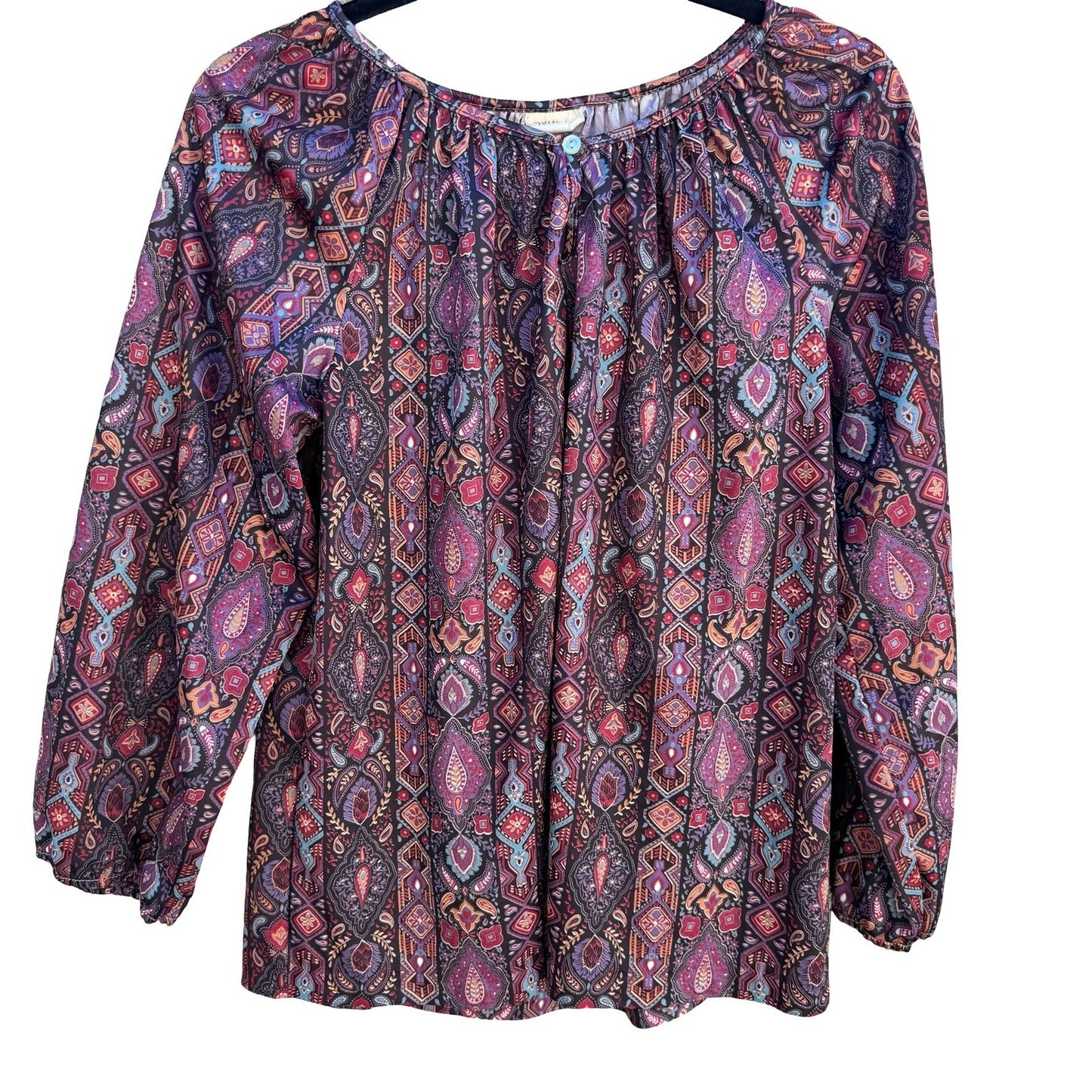 New Way Vintage 70s Boho Paisley Peasant Blouse Hippie Cottagecore M Grannycore