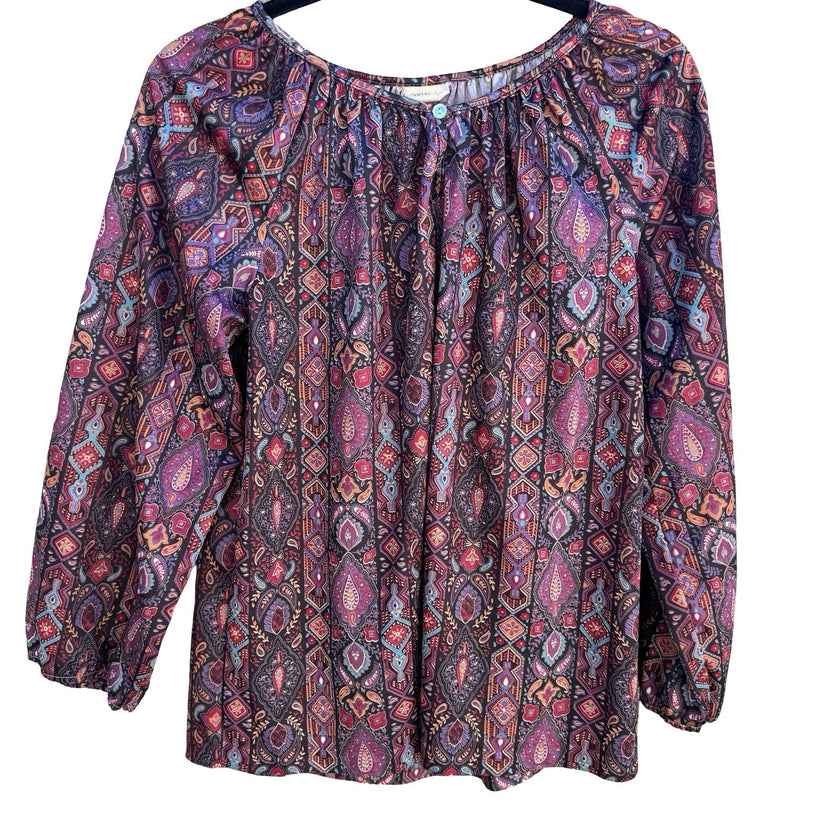 New Way Vintage 70s Boho Paisley Peasant Blouse Hippie Cottagecore M Grannycore