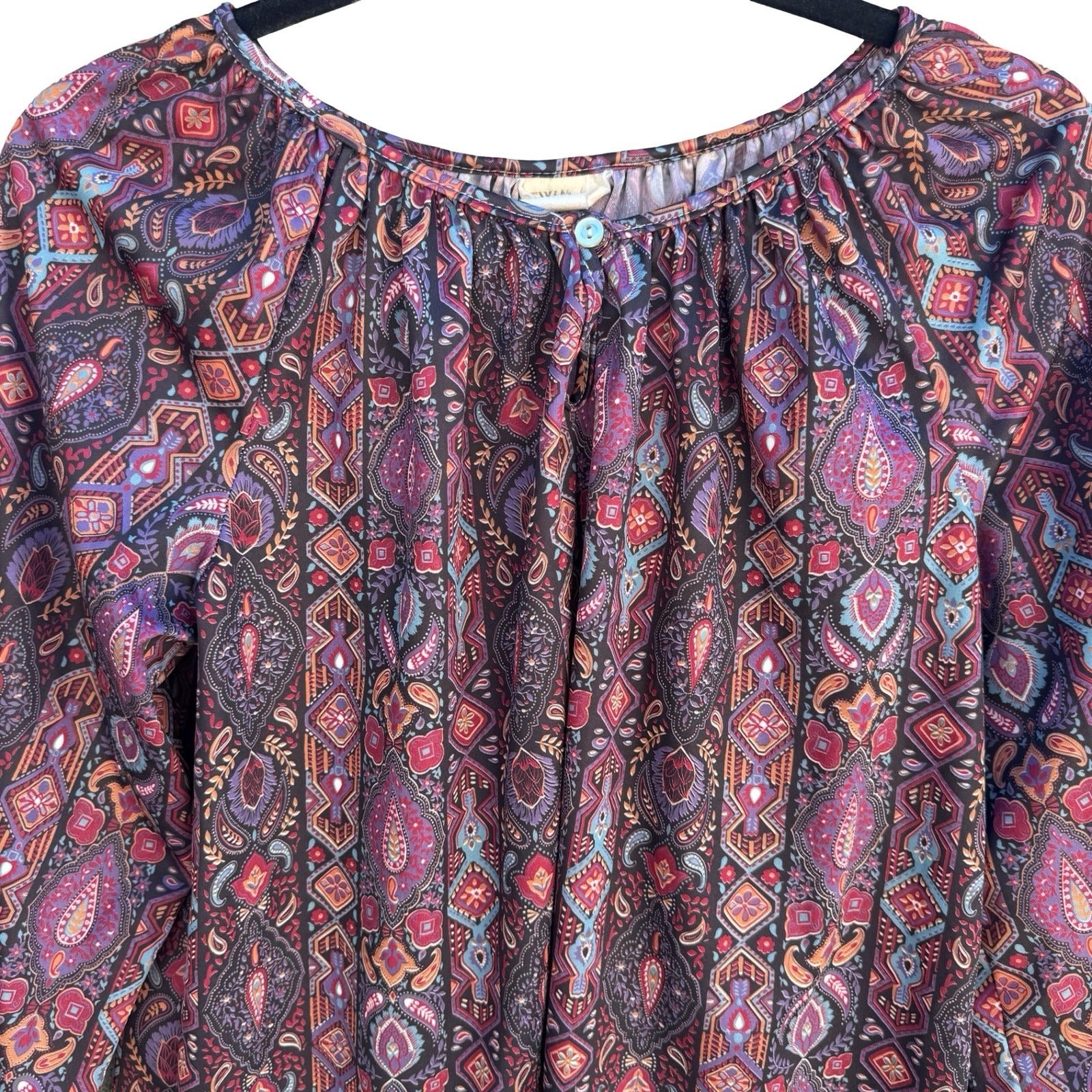 New Way Vintage 70s Boho Paisley Peasant Blouse Hippie Cottagecore M Grannycore