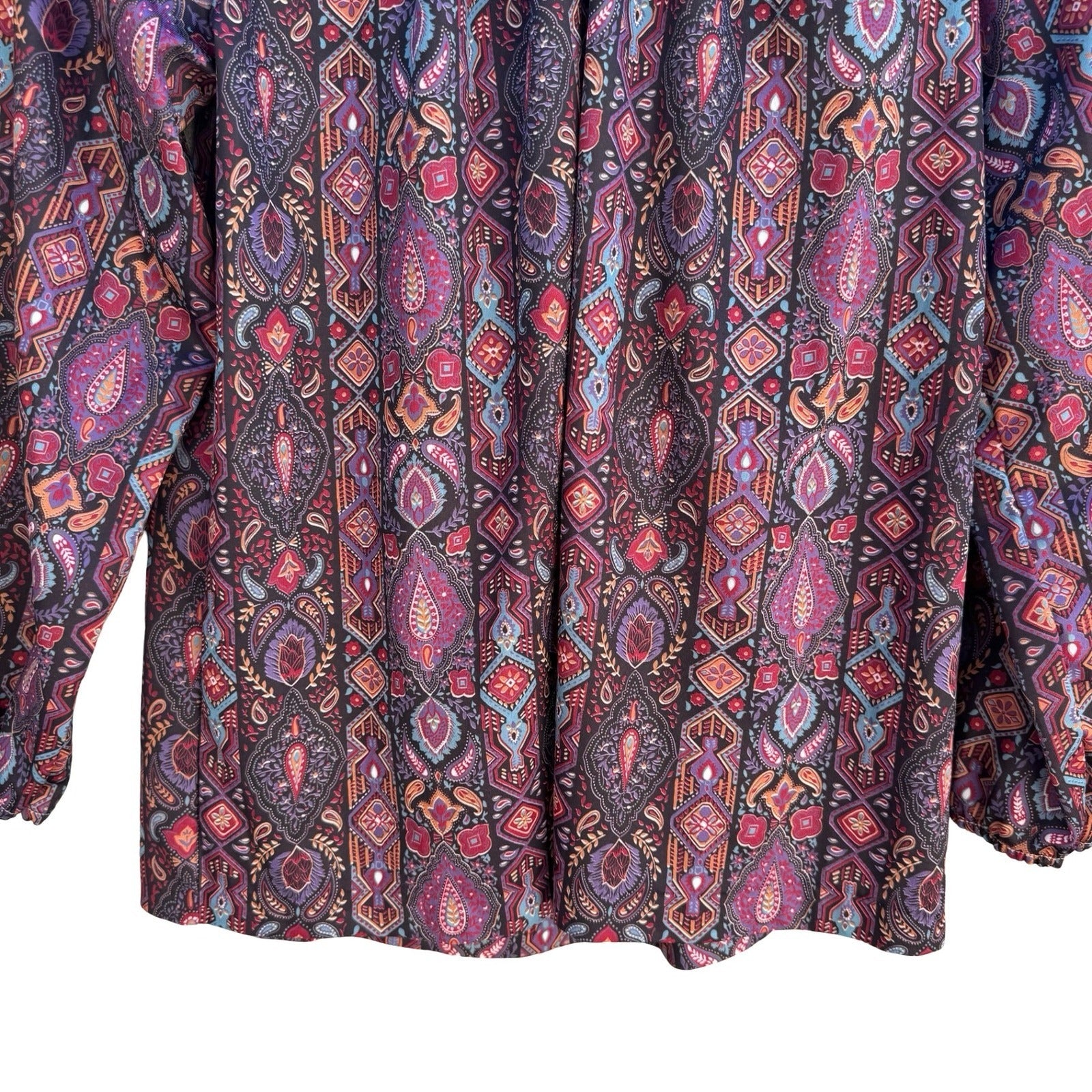 New Way Vintage 70s Boho Paisley Peasant Blouse Hippie Cottagecore M Grannycore