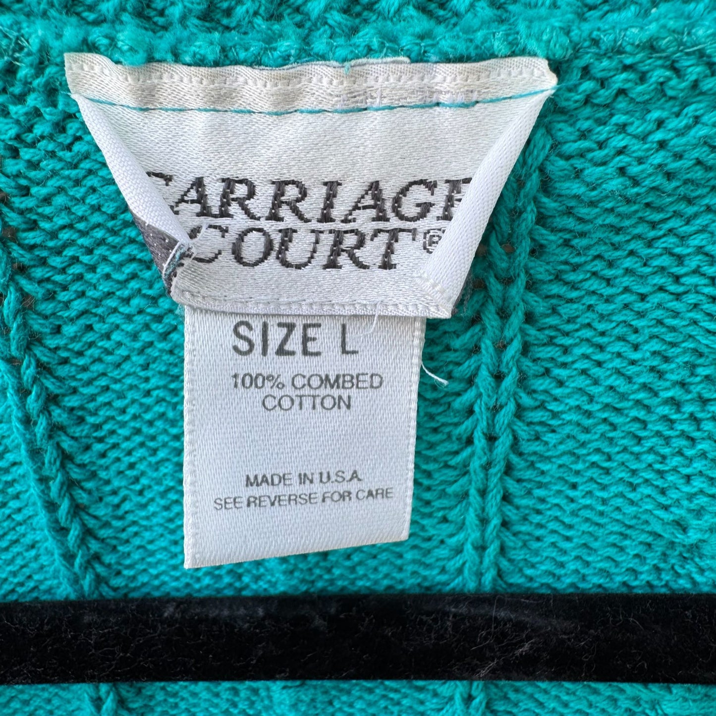 Carriage Court Vintage Womens Turquoise Cable Knit Cottage Cardigan Sweater L