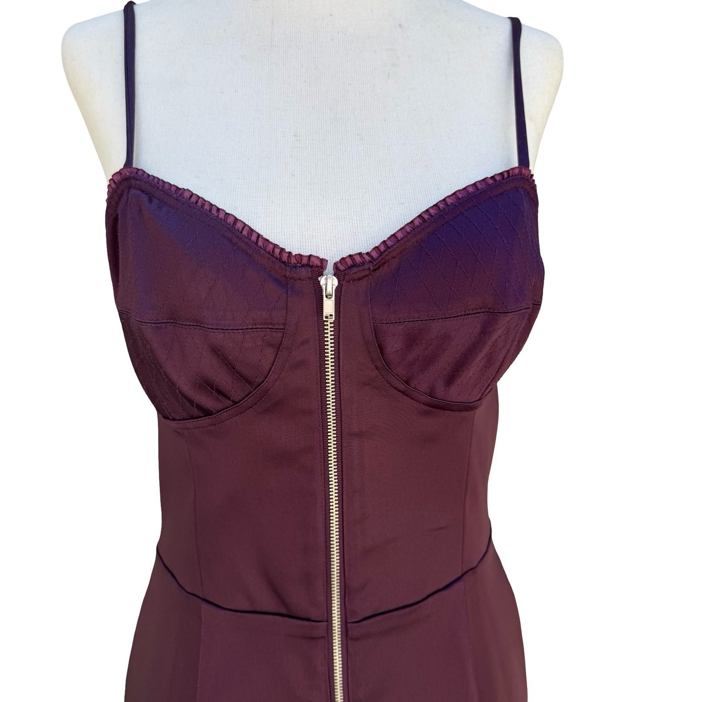 Betsey Johnson Plum Quilted Corset Bodycon Dress Lace Side Zip Witchy Gothic