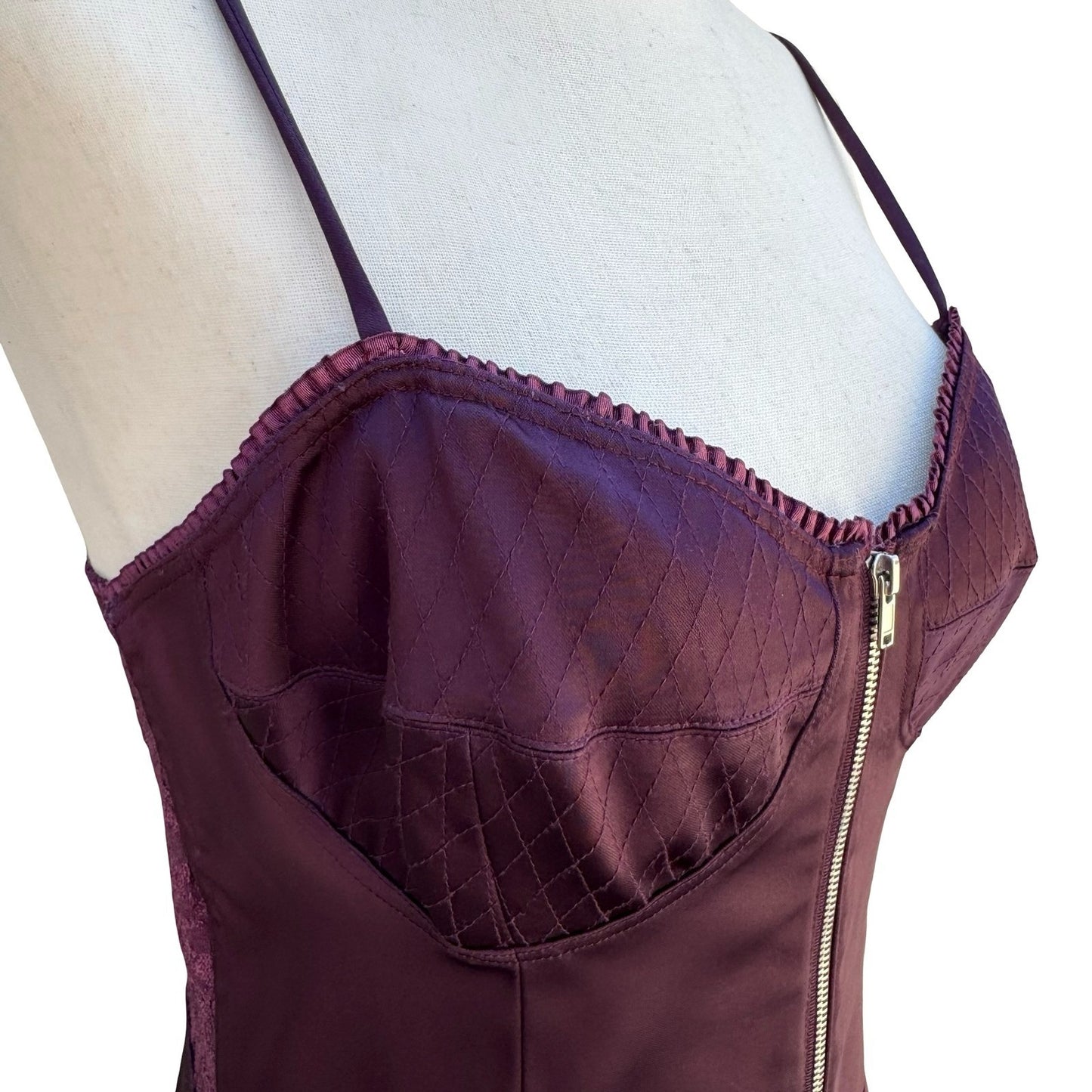 Betsey Johnson Plum Quilted Corset Bodycon Dress Lace Side Zip Witchy Gothic
