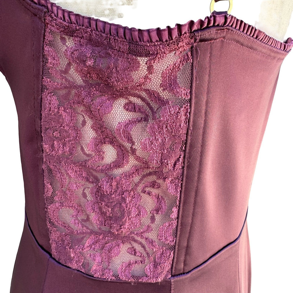 Betsey Johnson Plum Quilted Corset Bodycon Dress Lace Side Zip Witchy Gothic