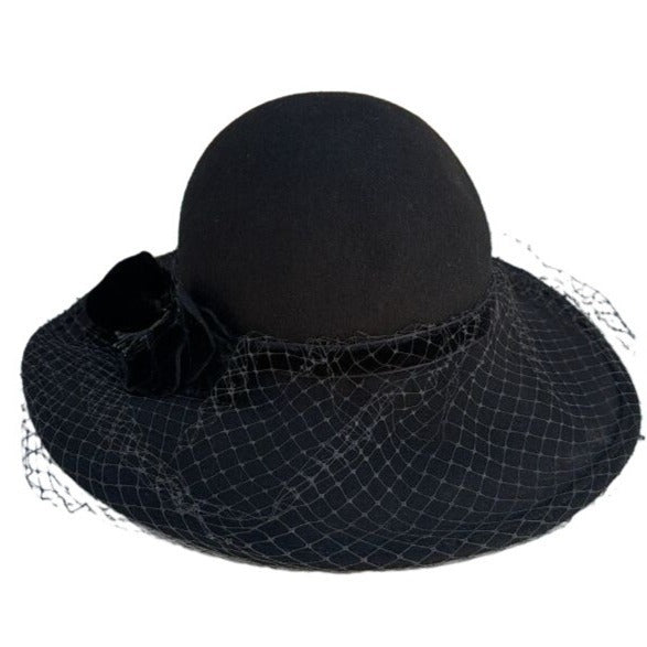 Michael Howard Fedoria Vintage Wool Ribbon Wide Veil Netting Brim Fedora Hat - S