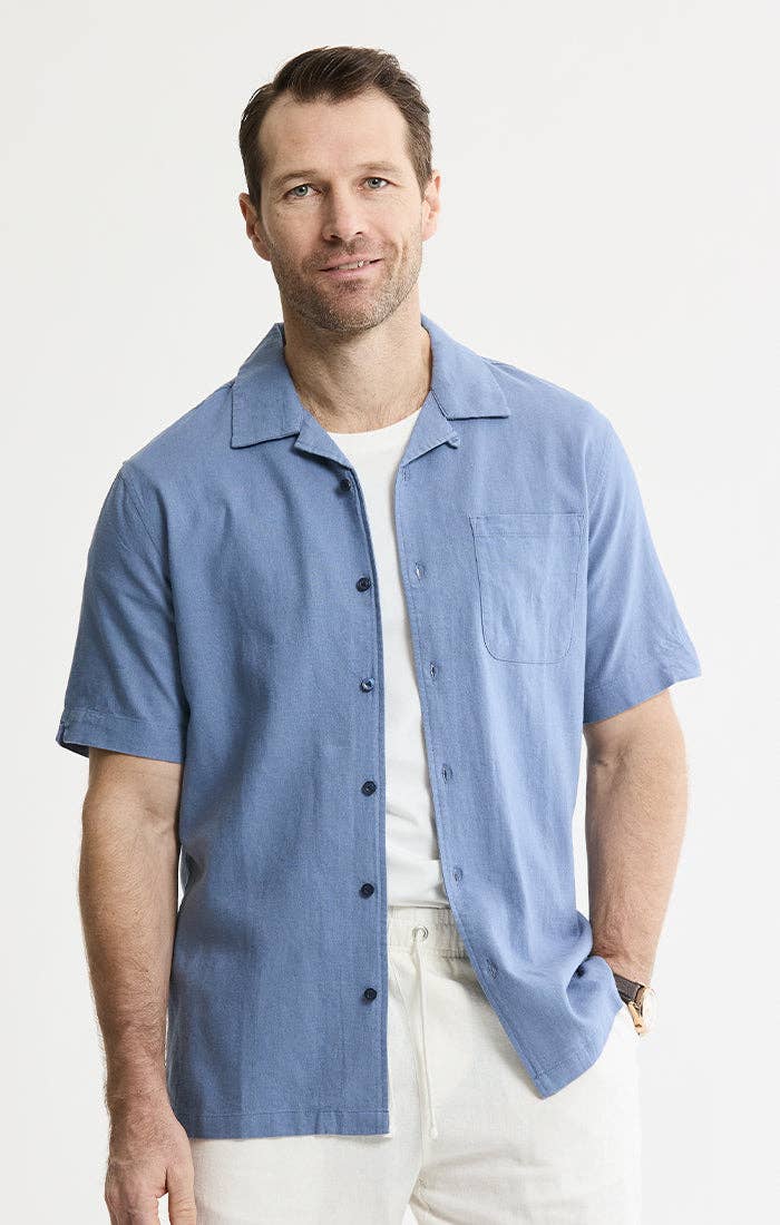 Linen Blend Short Sleeve Camp Shirt: STONE / 2XL