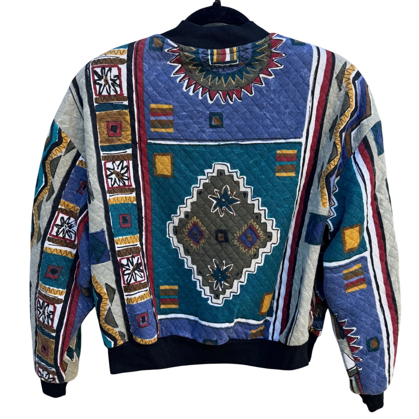 David Wayne Vintage Womens Quilted Geometric Print Retro Bomber Jacket Womens XL