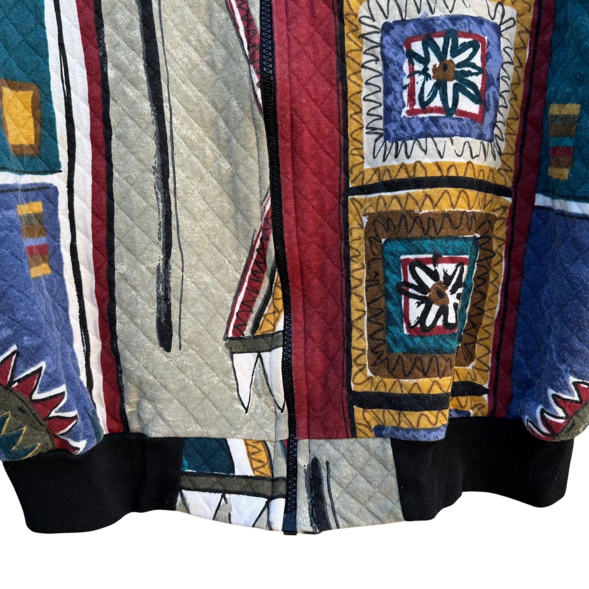 David Wayne Vintage Womens Quilted Geometric Print Retro Bomber Jacket Womens XL