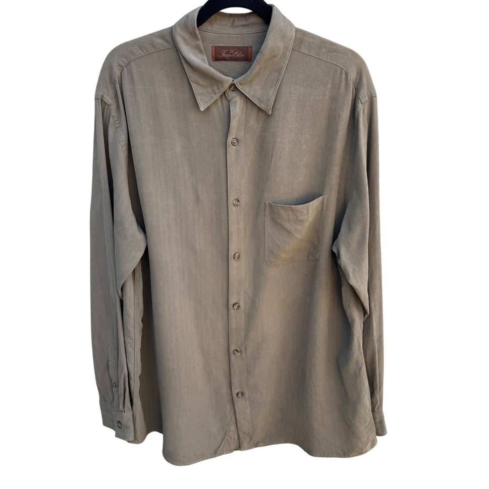 Tasso Elba Vintage Mens Beige Silk Long Sleeve Button-Up Casual Dress Shirt L