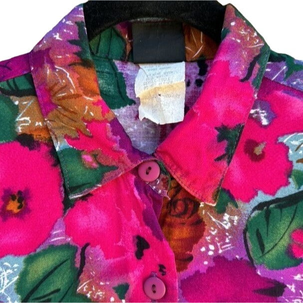 Judy Knapp California Vintage Floral Hawaiian Short Sleeve Women's Shirt Blouse