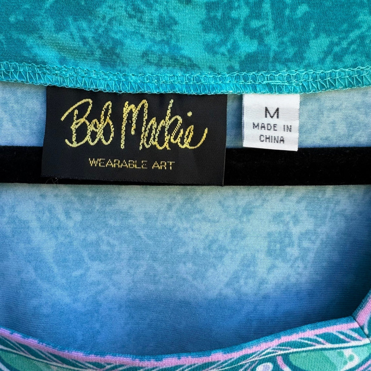 Bob Mackie Wearable Art Boho Resortwear Teal Paisley Kimono Sleeve Kaftan Top M
