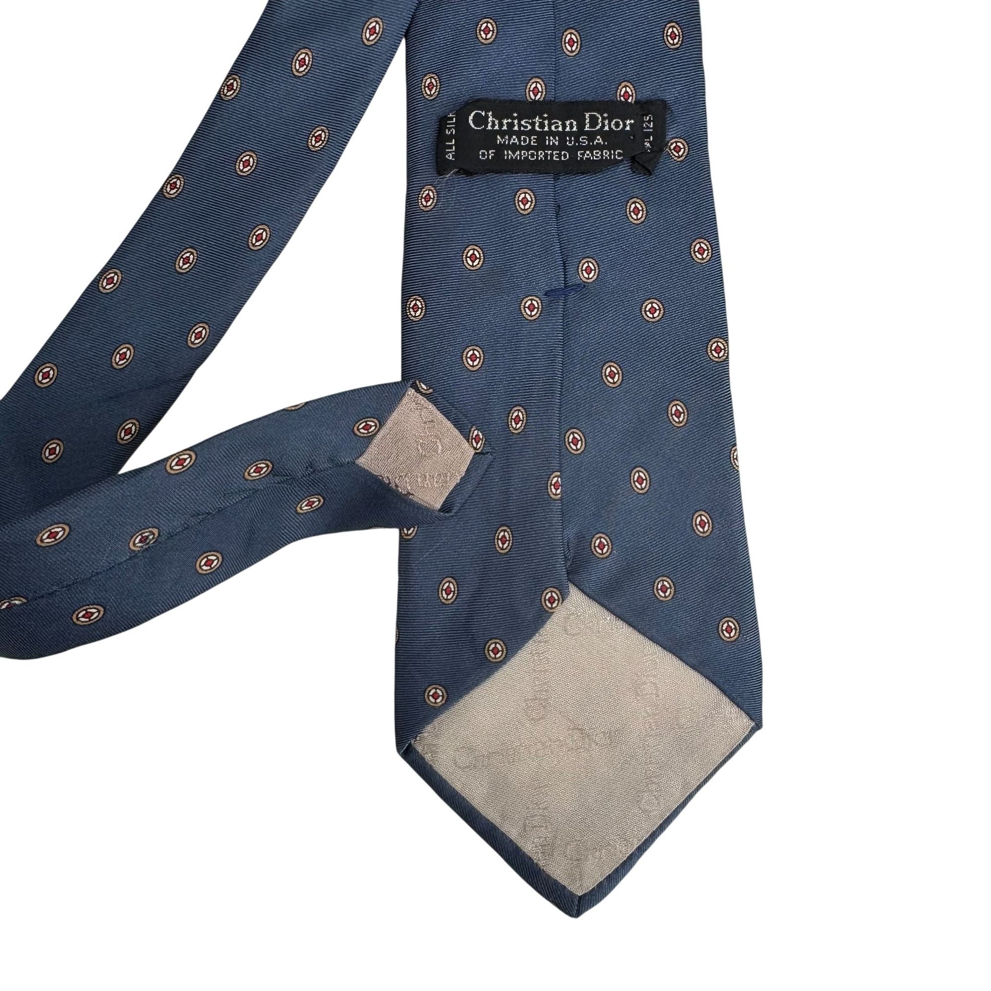 Christian Dior Vintage Mens All Silk Luxury Blue Geometric Pattern Tie Necktie