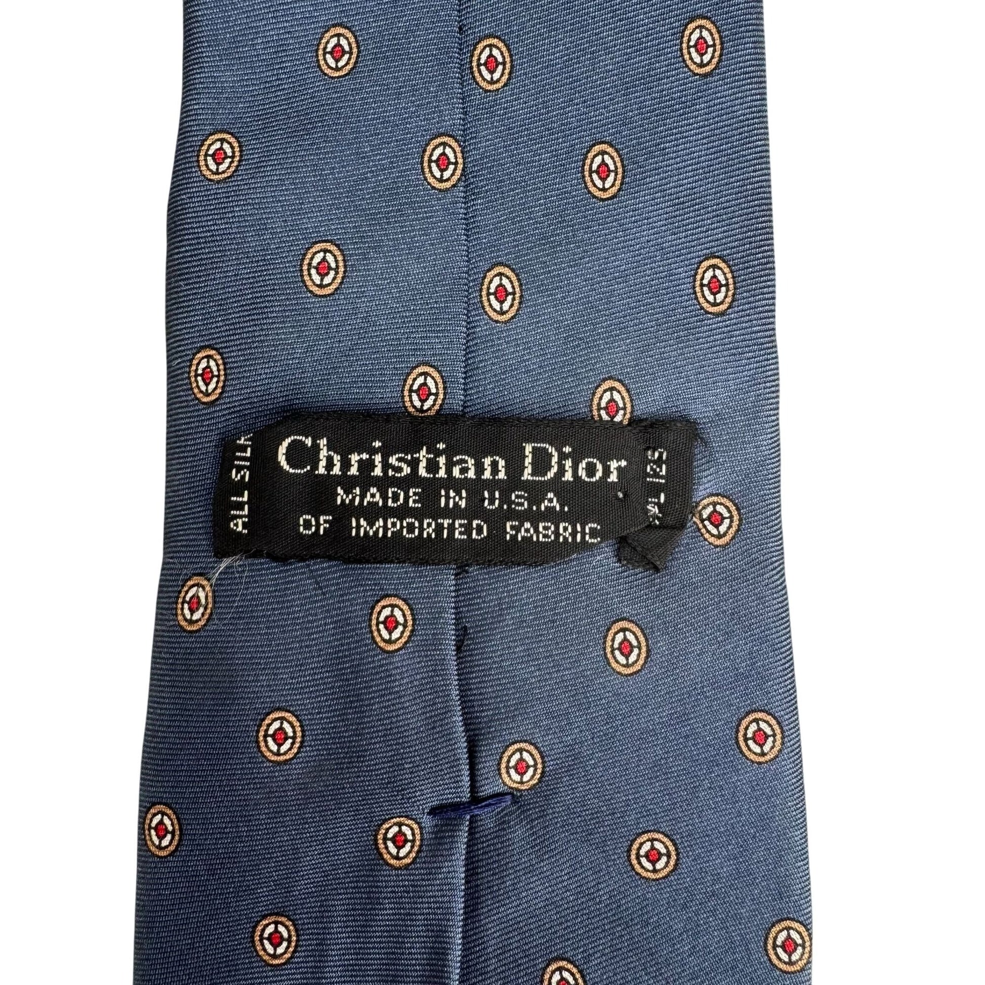 Christian Dior Vintage Mens All Silk Luxury Blue Geometric Pattern Tie Necktie