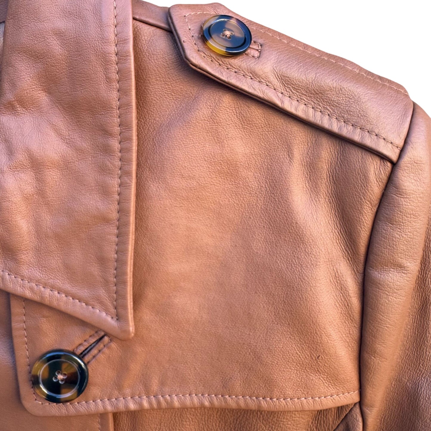 Terry Lewis Vintage Womens Leather Brown Double-Breasted Belted Trench Coat S