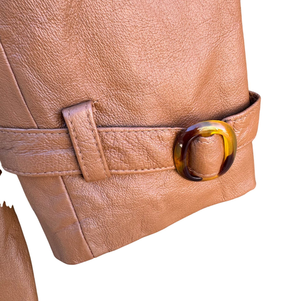 Terry Lewis Vintage Womens Leather Brown Double-Breasted Belted Trench Coat S