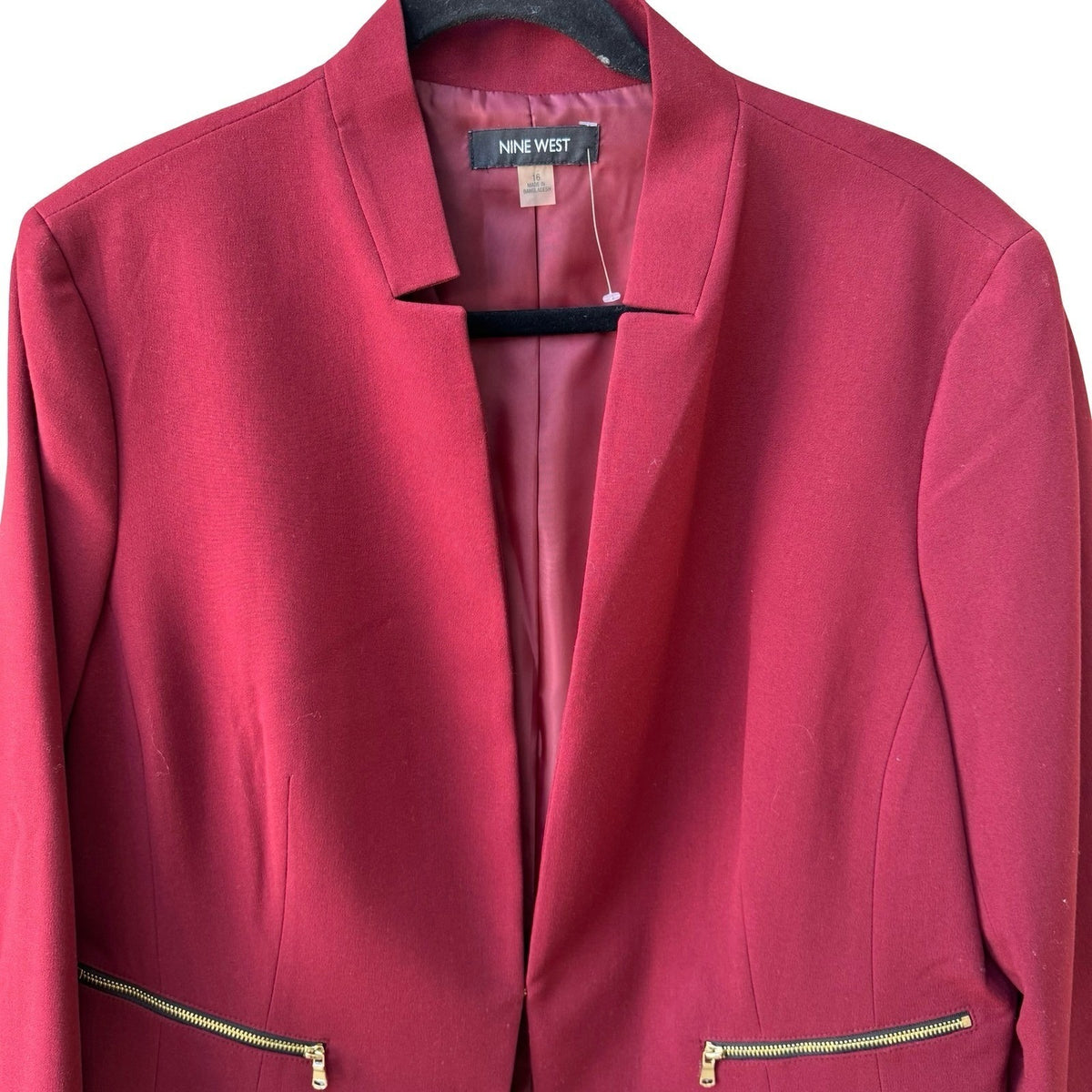 Nine West Professional Minimalist Zipper Accent Career Blazer Burgundy 16 NEW