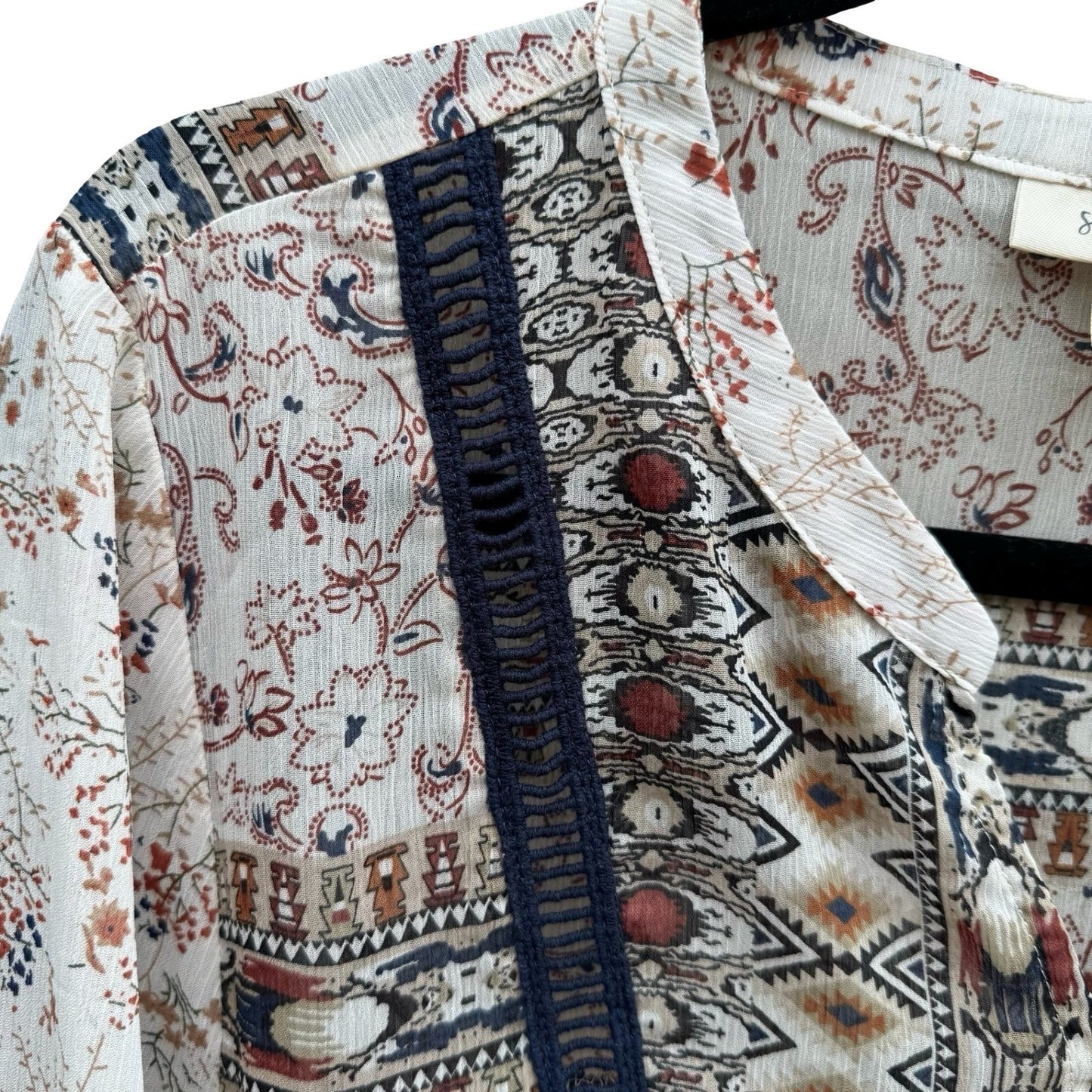 Style & Co Boho Crochet Paisley Bell Sleeve Peasant Blouse Festival Airy Women M