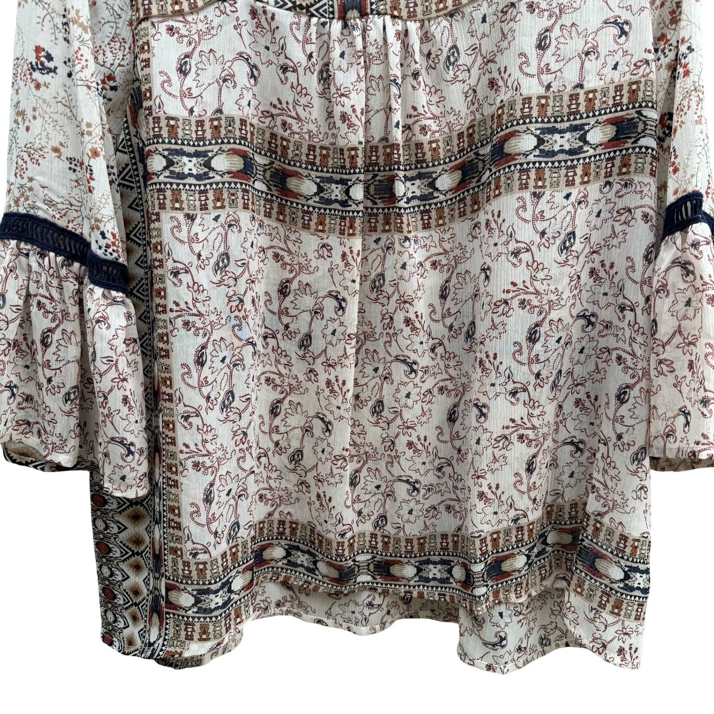 Style & Co Boho Crochet Paisley Bell Sleeve Peasant Blouse Festival Airy Women M