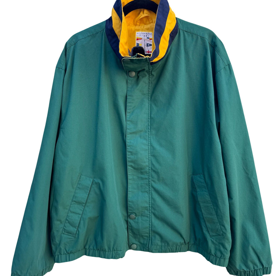 Eagles Ridge Sport Vintage 80s Mens Preppy Nautical Gear Green Yellow Jacket XL