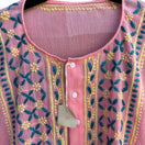 Switch Vintage Womens Pink Floral Embroidered Madras 3/4 Sleeve Boho Chic Tunic Blouse 3 image