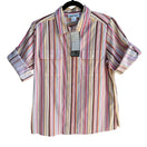 Switch Yves St Clair Womens Pink Striped Short Sleeve Roll Tab Button-Up Stretch Shirt 2 image