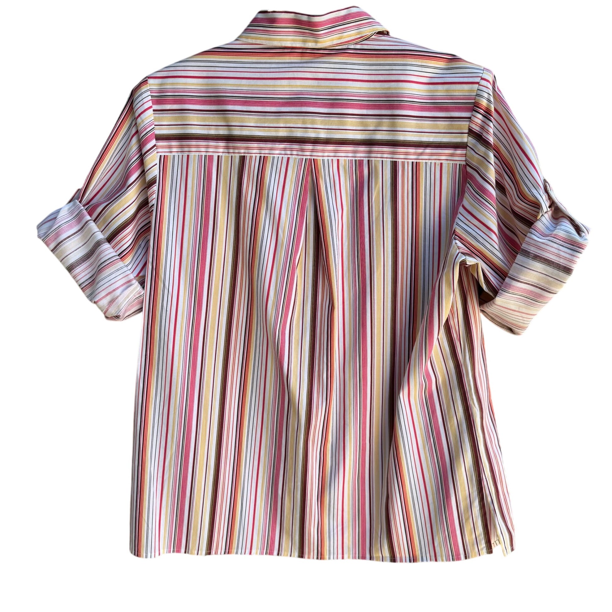 Yves St Clair Womens Pink Striped Short Sleeve Roll Tab Button-Up Stretch Shirt