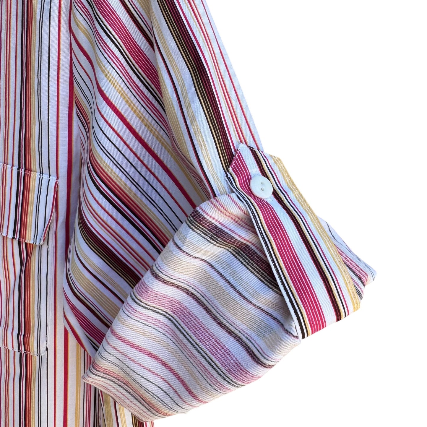 Yves St Clair Womens Pink Striped Short Sleeve Roll Tab Button-Up Stretch Shirt