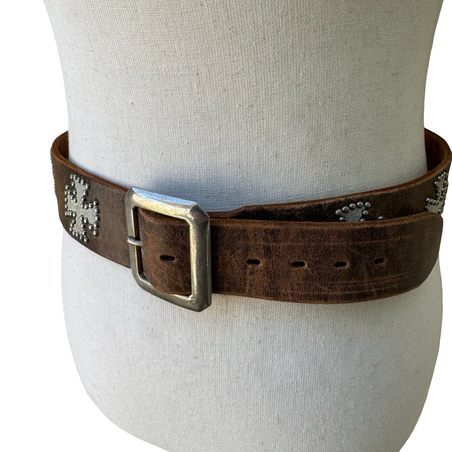 Streets Ahead Vintage Brown Leather Studded Iron Cross Biker Goth Punk Emo Belt