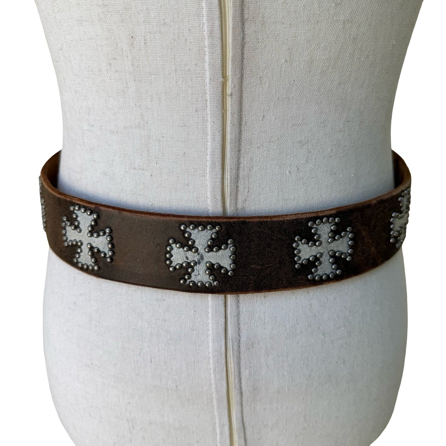 Streets Ahead Vintage Brown Leather Studded Iron Cross Biker Goth Punk Emo Belt