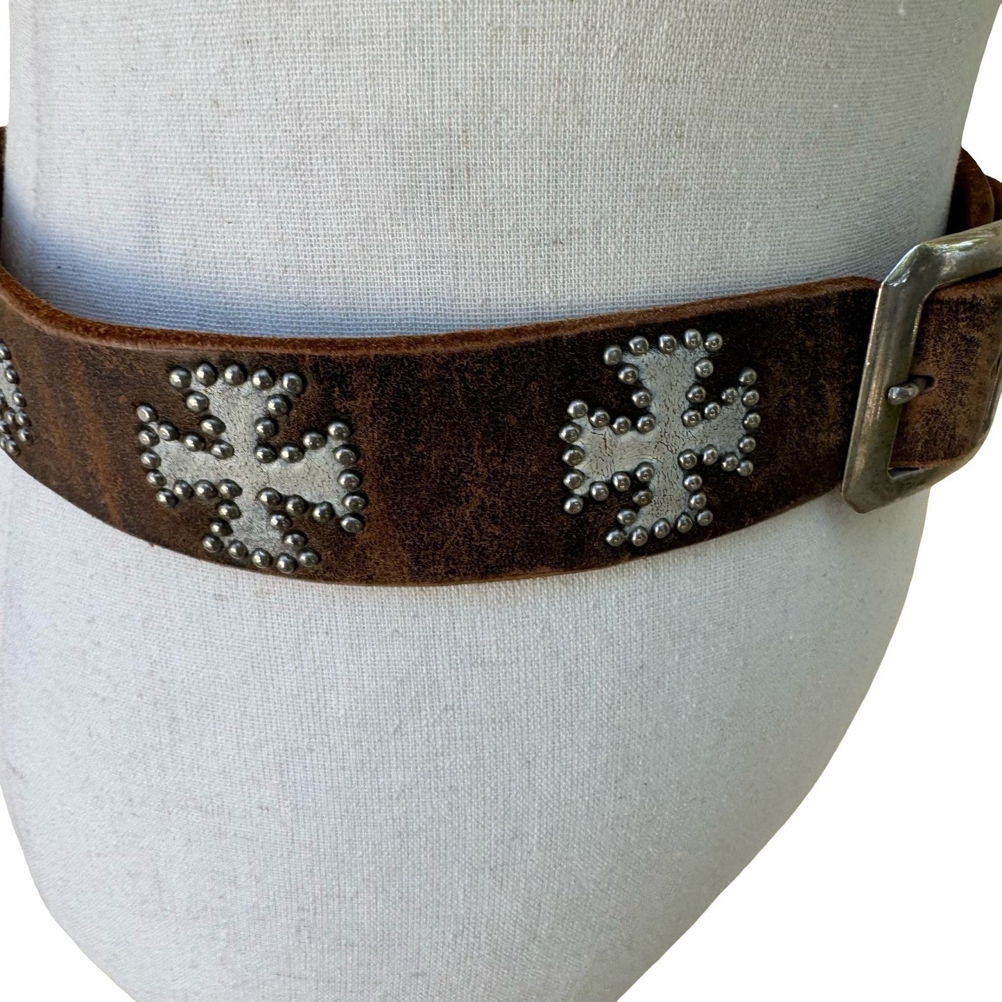 Streets Ahead Vintage Brown Leather Studded Iron Cross Biker Goth Punk Emo Belt