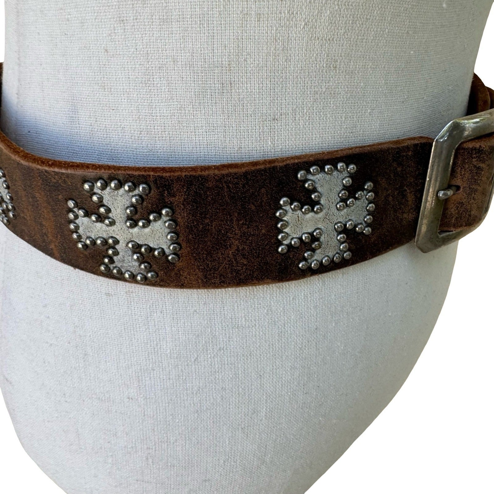 Streets Ahead Vintage Brown Leather Studded Iron Cross Biker Goth Punk Emo Belt