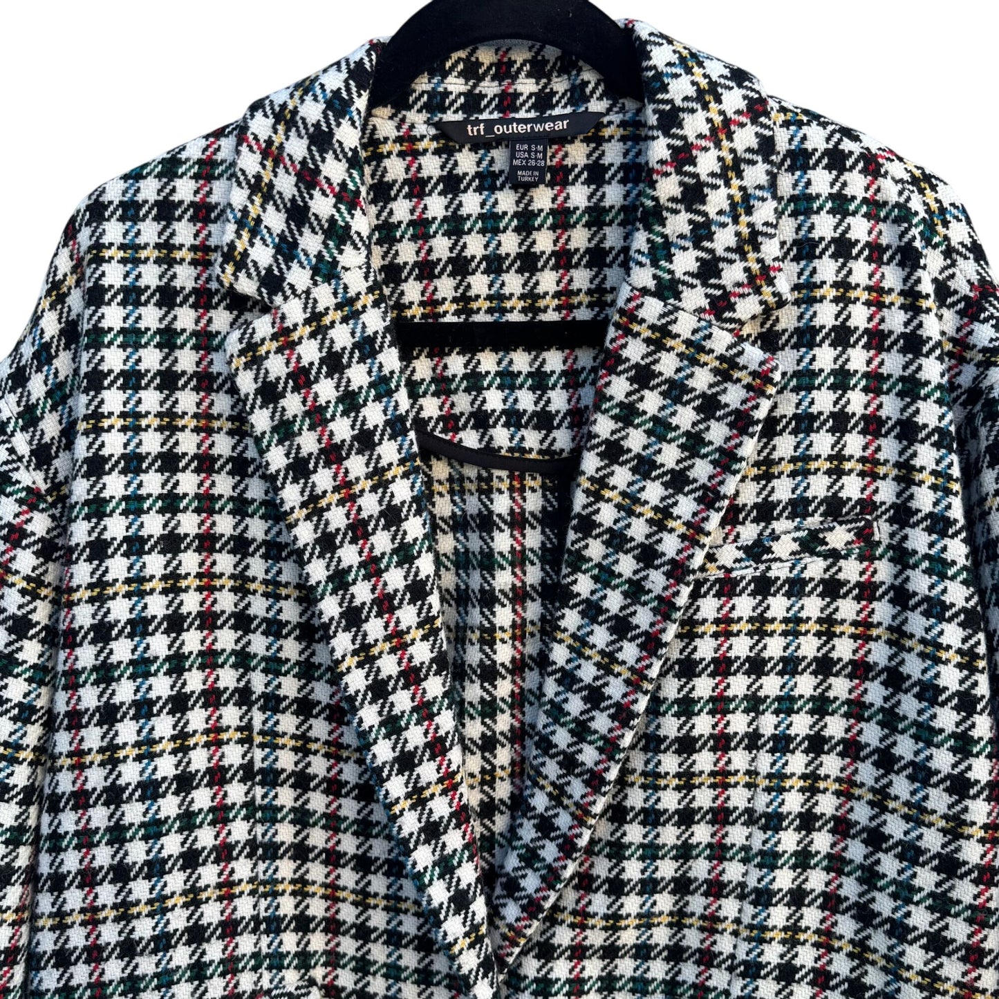 Trf Outerwear Zara Vintage-Style Plaid Blazer Coat S-M Houndstooth Wool Blend