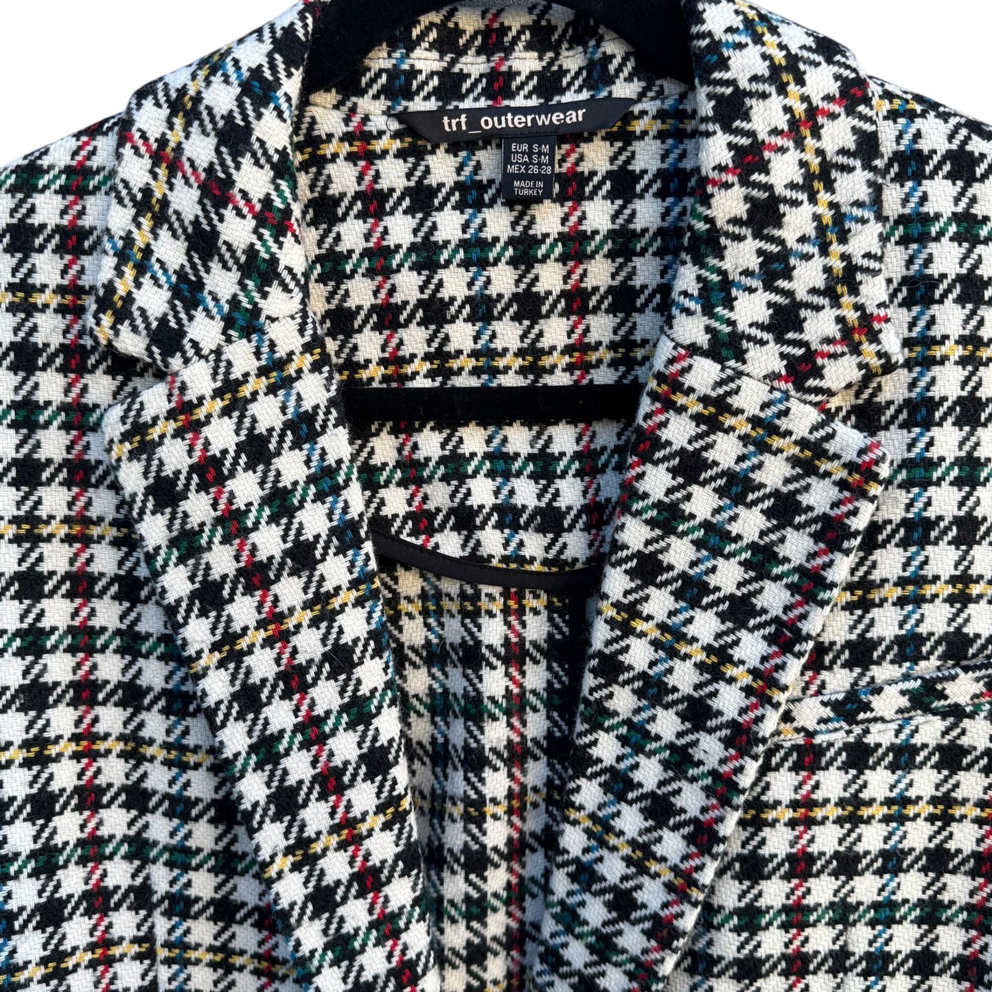 Trf Outerwear Zara Vintage-Style Plaid Blazer Coat S-M Houndstooth Wool Blend