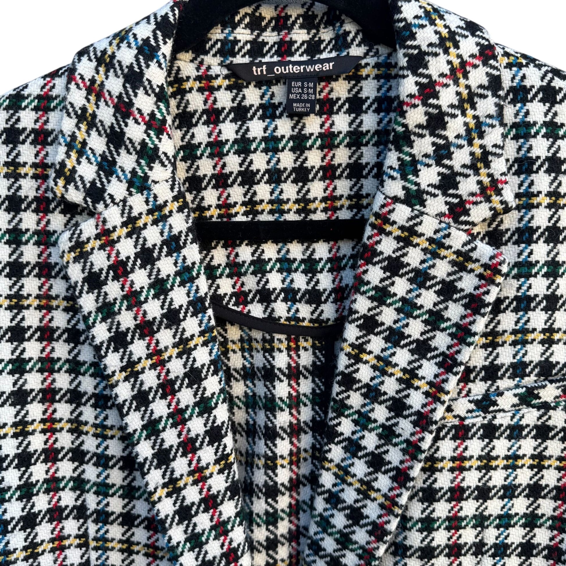 Trf Outerwear Zara Vintage-Style Plaid Blazer Coat S-M Houndstooth Wool Blend