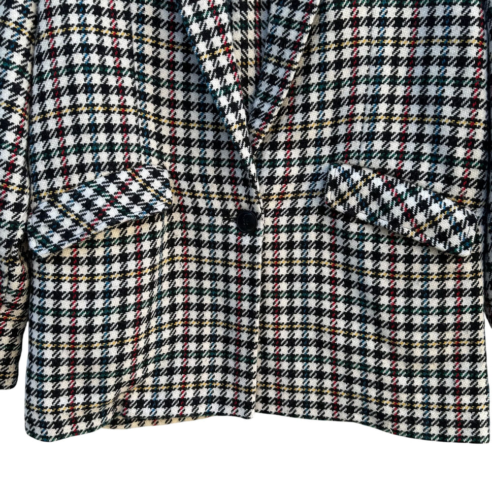 Trf Outerwear Zara Vintage-Style Plaid Blazer Coat S-M Houndstooth Wool Blend