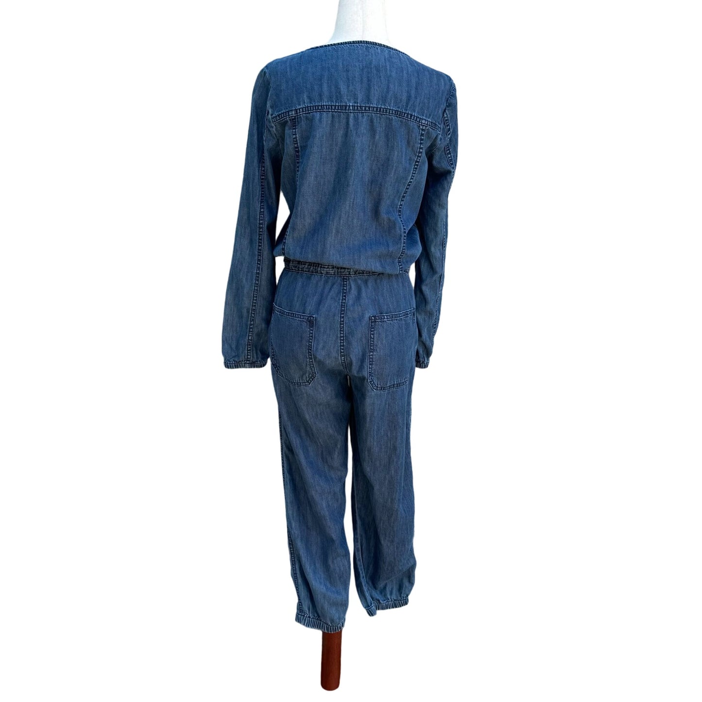 Gap Vintage Long Sleeve Drawstring Waist Zip Front Elastic Hem Denim Jumpsuit -S