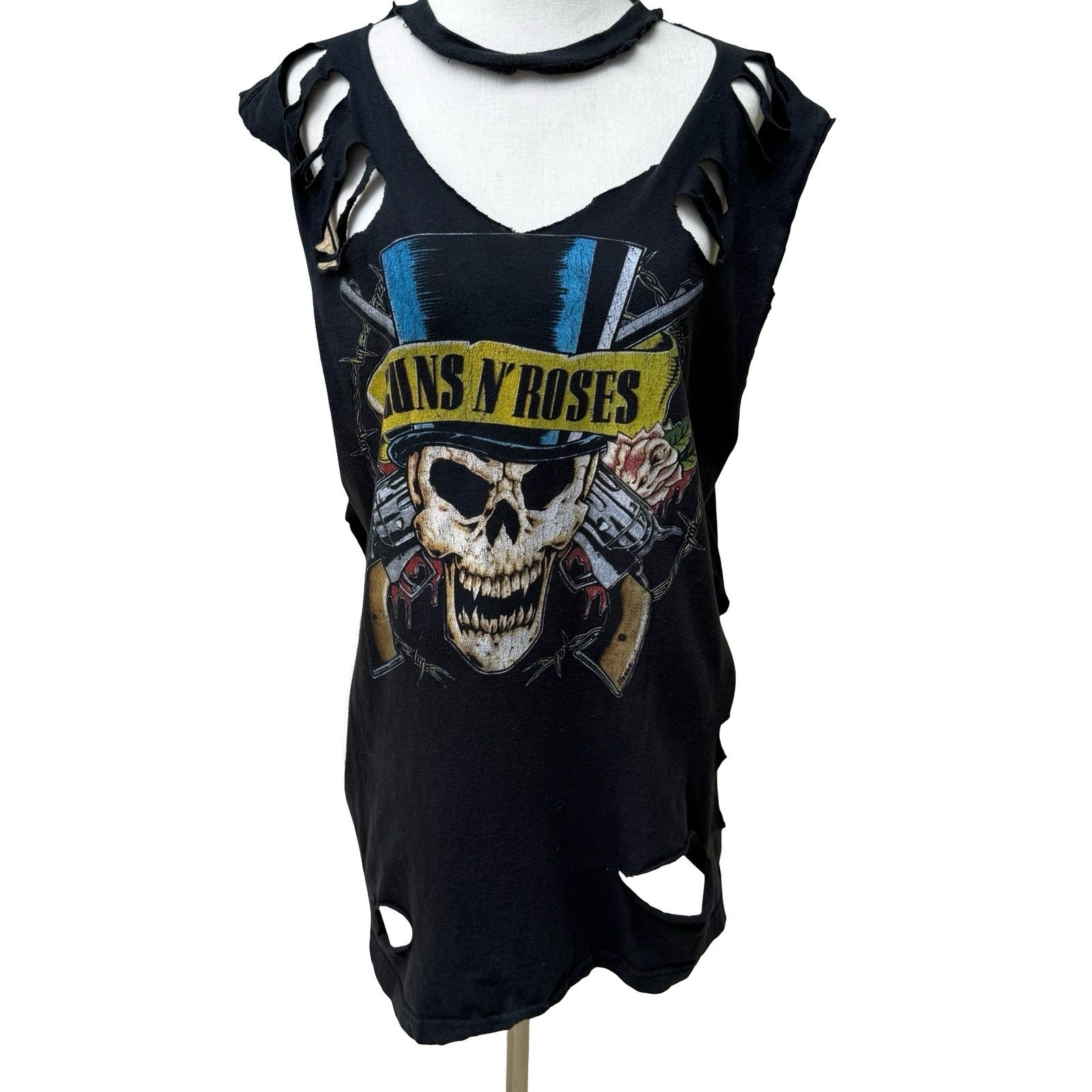 Bravado Guns N Roses Distressed Muscle Rocker Grunge Tee Skull Thrashed Shredded