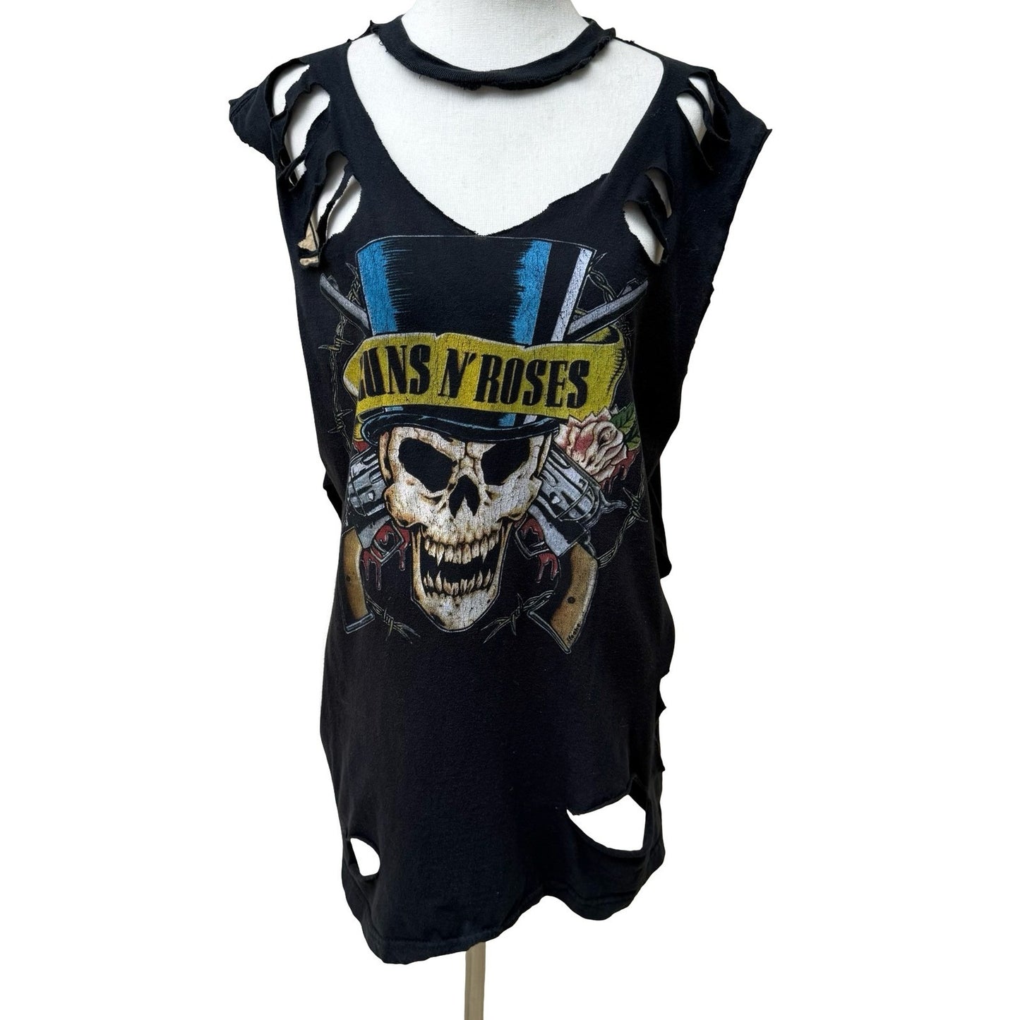 Bravado Guns N Roses Distressed Muscle Rocker Grunge Tee Skull Thrashed Shredded