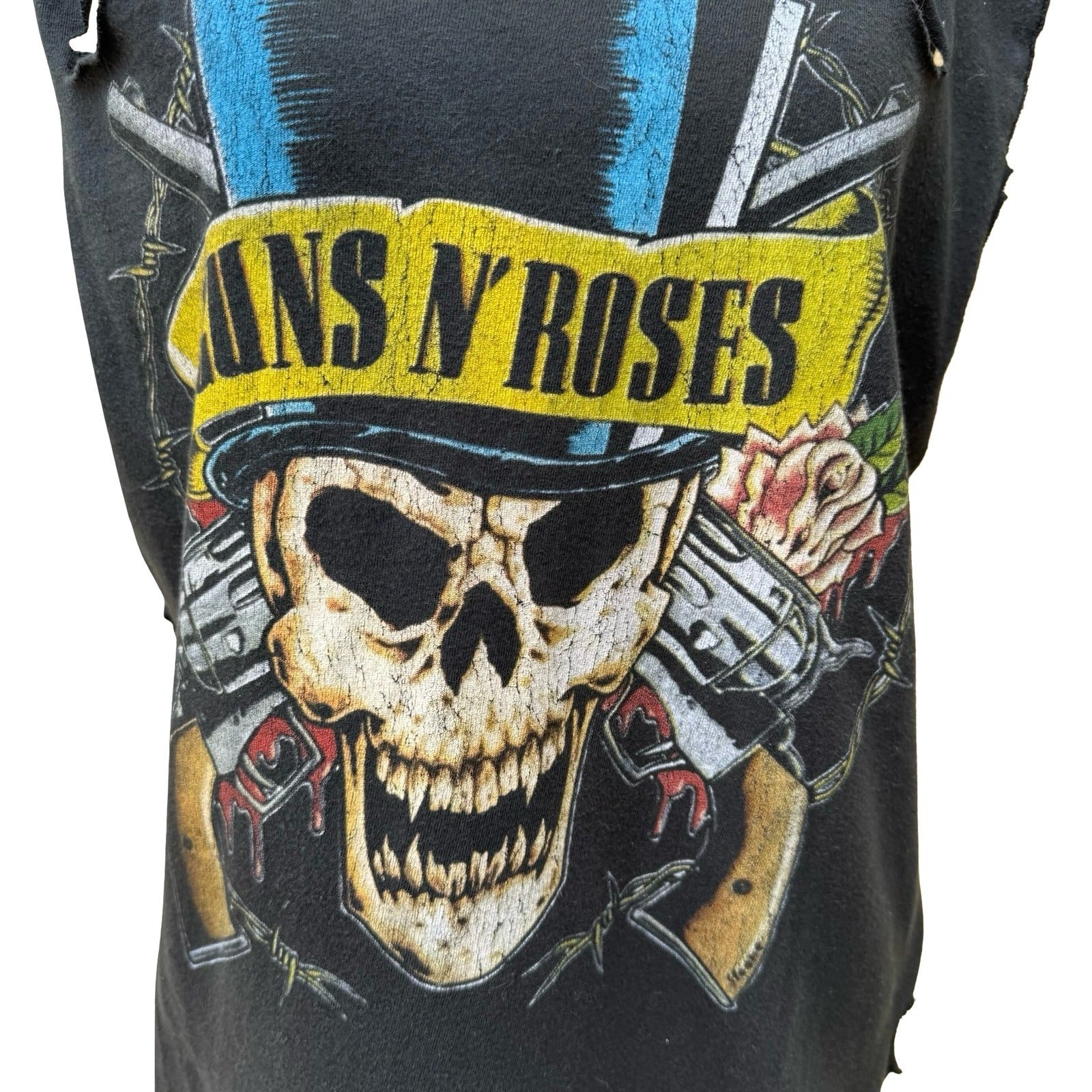Bravado Guns N Roses Distressed Muscle Rocker Grunge Tee Skull Thrashed Shredded
