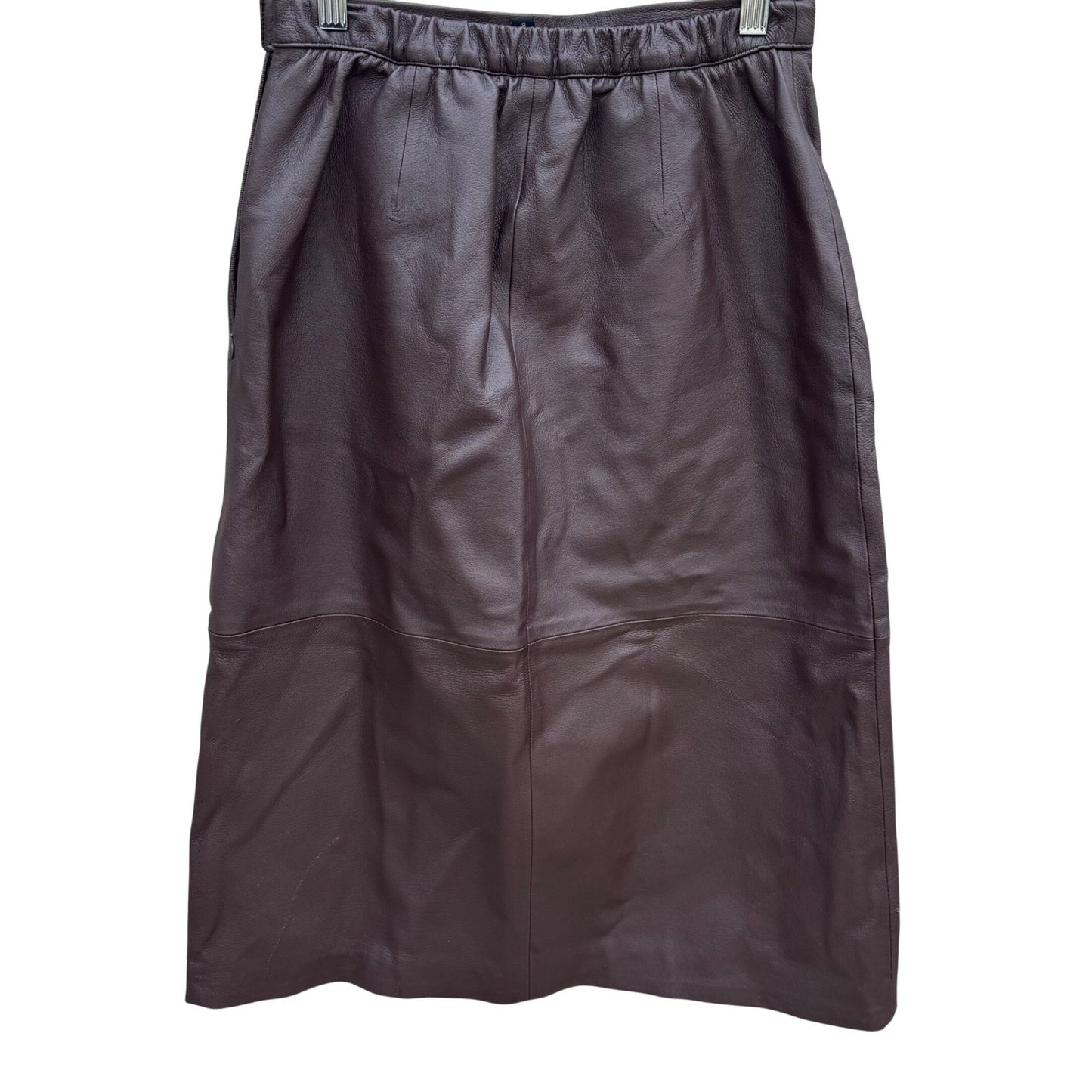 Terry Lewis Brown Leather Midi Skirt Diamond Suede Patchwork Hem Womens 6 77025