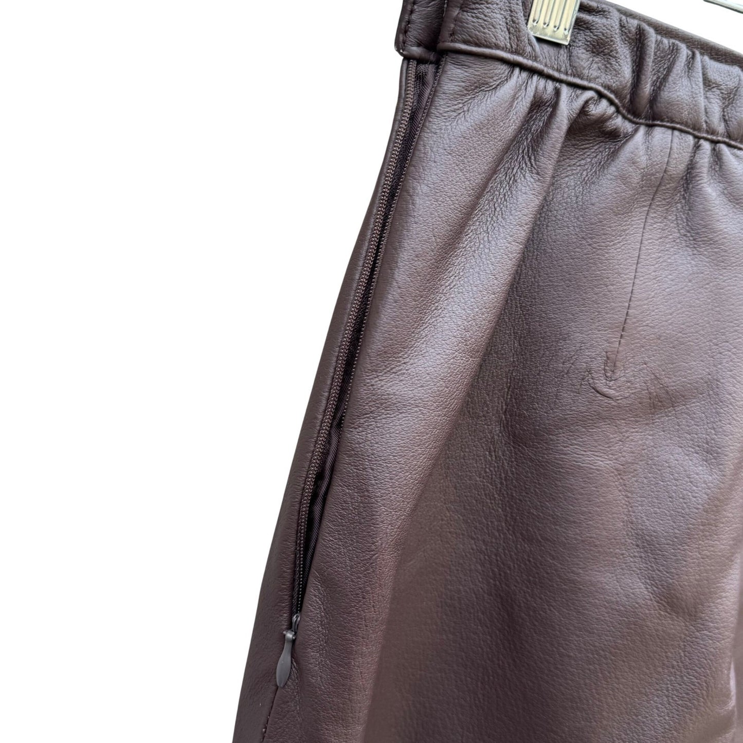 Terry Lewis Brown Leather Midi Skirt Diamond Suede Patchwork Hem Womens 6 77025