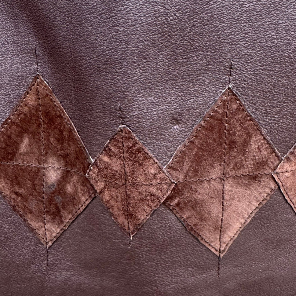 Terry Lewis Brown Leather Midi Skirt Diamond Suede Patchwork Hem Womens 6 77025